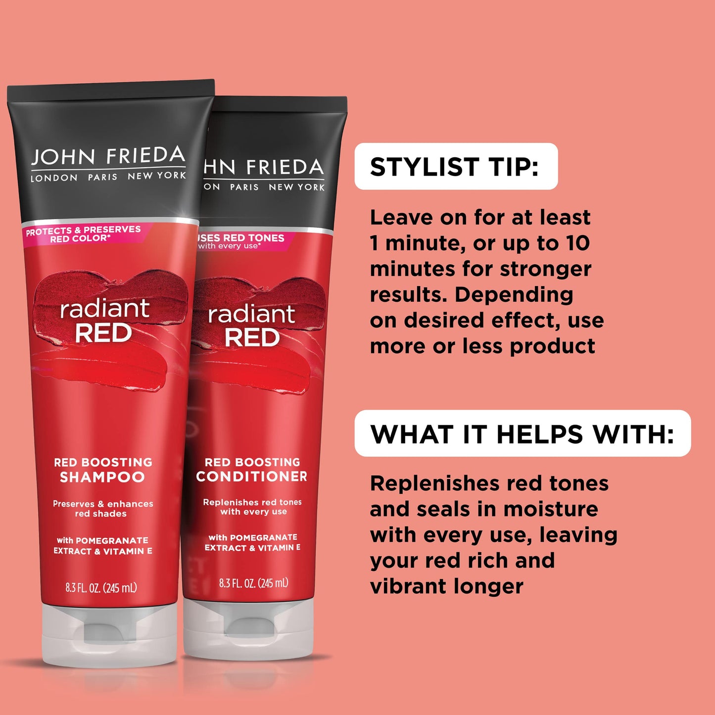 John Frieda Radiant Red Color-Boosting Conditioner — Hydrates and Enhances Red Tones (8.3 oz, Pack of 2)