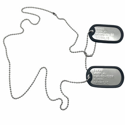 JOHN JAMES RAMBO Military Dog Tags Set Costume Prop Replica - Stainless Steel - Chain Included
