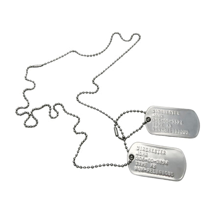 'John Winchester' Dog Tags - Costume Cosplay Prop Replica Military - Stainless Steel Chains Included
