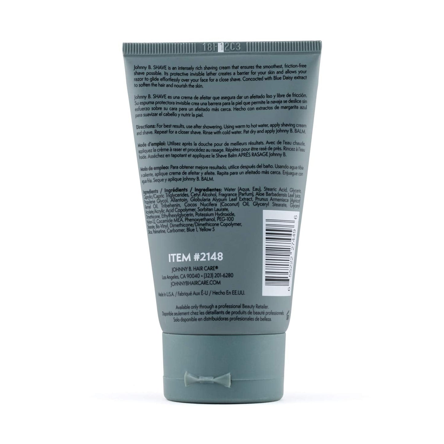 JOHNNY B. Professional Men's Shave Cream Tube 3.3 oz | Barbershop-Quality Shaving & Skin Conditioning