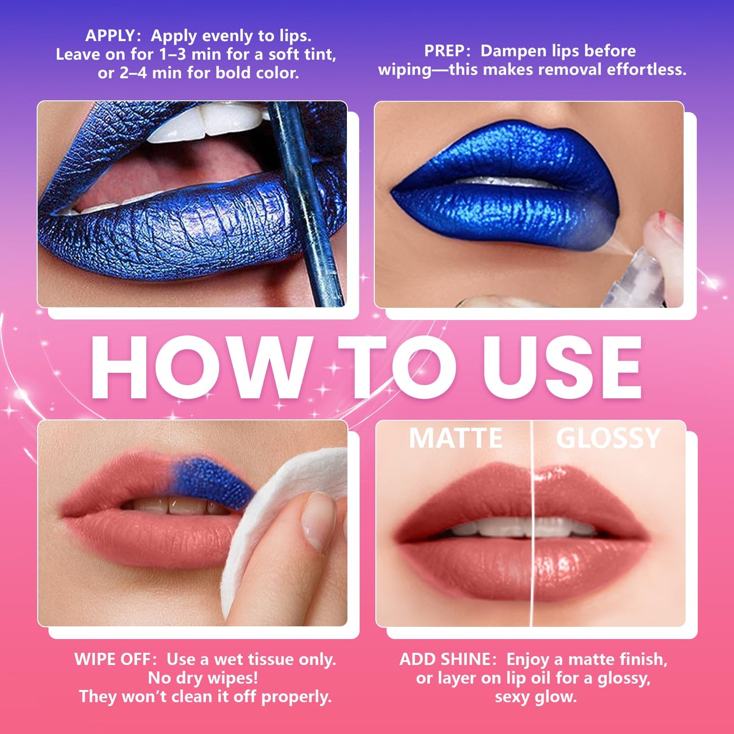 Jolilab Lip Stain Wipe Off – Waterproof Matte Lip Tint, Ultra Long-Lasting Peel-Off (3-Shade Set)