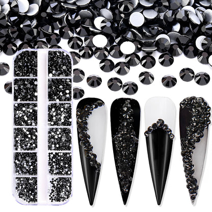Jollin 3600pcs Flatback Rhinestones – Glass Nail Art Gems (SS4–SS12), Box Jet