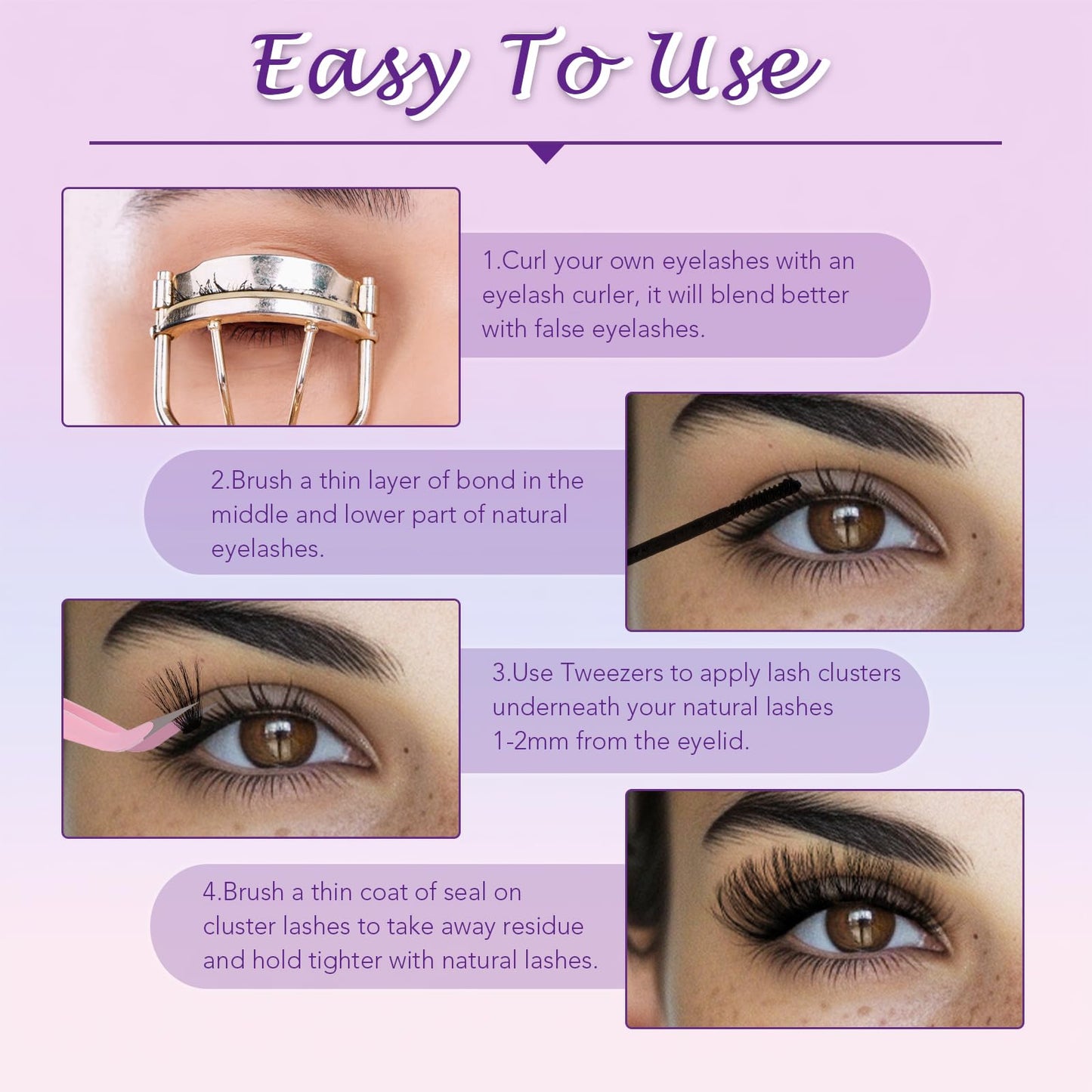 M J JOMAY Fluffy Lash Clusters Kit 280pcs – 60D Volume Lashes with Bond & Seal