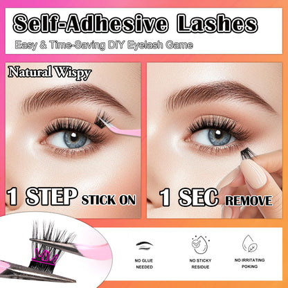 JoMay Self-Adhesive Flat Lash Clusters – No Glue Needed, D-Curl Ultra Soft X5, 56pcs by M J JOMAY