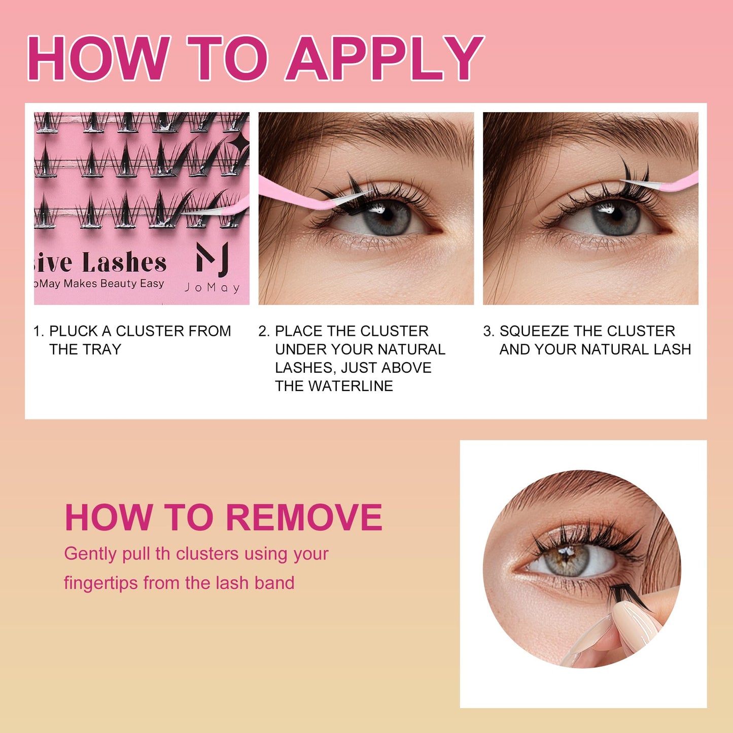 M J JOMAY JoMay Self-Adhesive Eyelashes – No Glue, Pre-Glued Flutter Lite Clusters (10 Pairs)