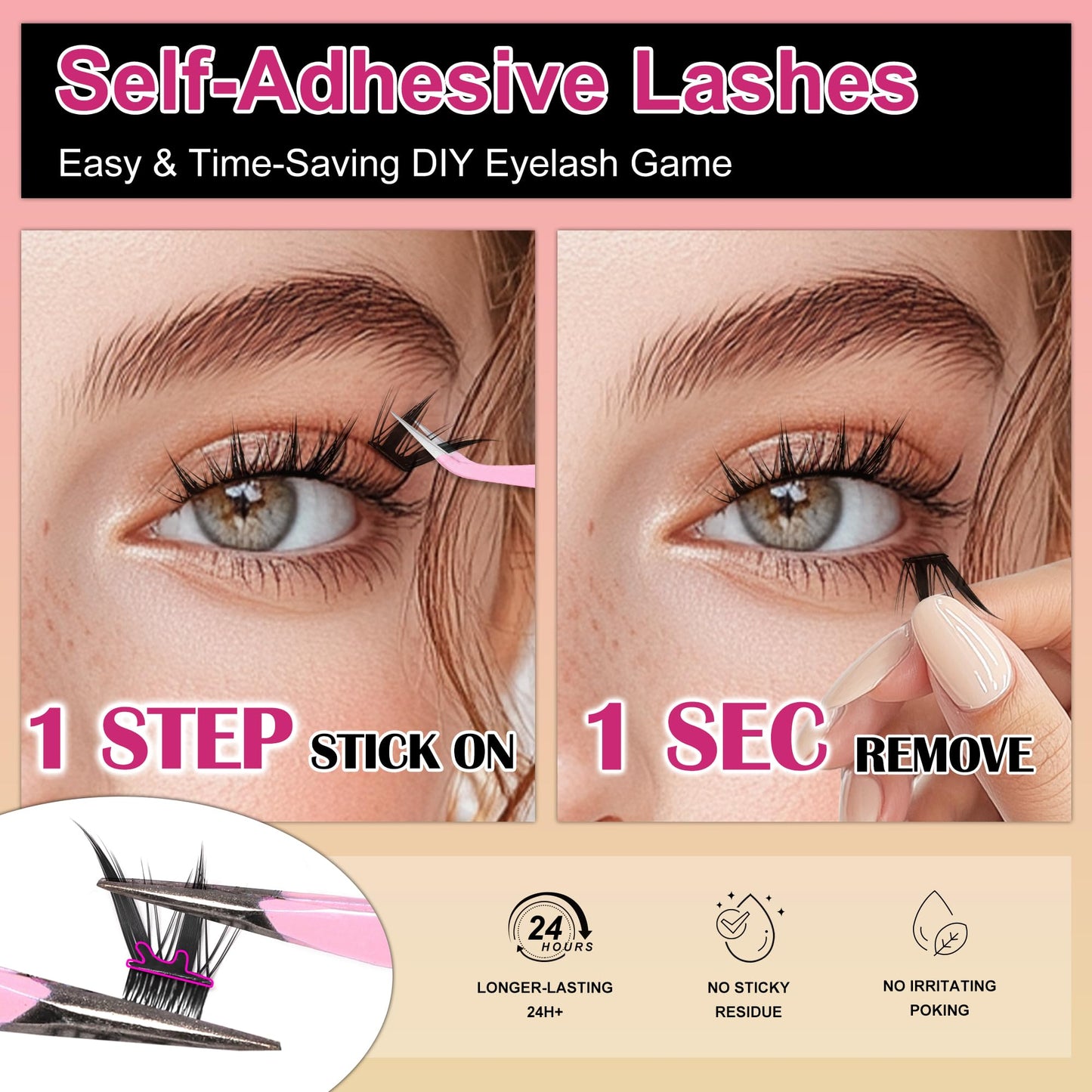 M J JOMAY JoMay Self-Adhesive Eyelashes – No Glue, Pre-Glued Flutter Lite Clusters (10 Pairs)