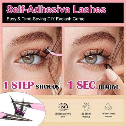 M J JOMAY JoMay Self-Adhesive Eyelashes – No Glue, Pre-Glued Flutter Lite Clusters (10 Pairs)