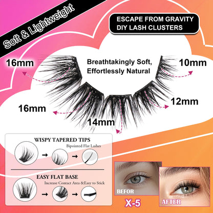JoMay Self-Adhesive Flat Lash Clusters – No Glue Needed, D-Curl Ultra Soft X5, 56pcs by M J JOMAY