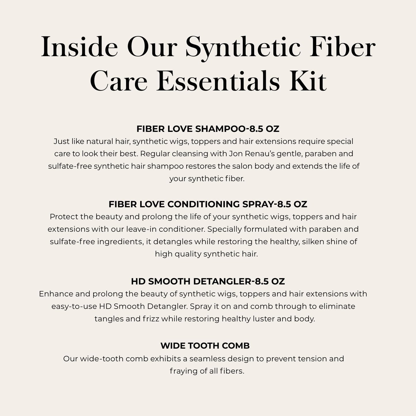 Jon Renau Synthetic Fiber Care Kit – Shampoo, Leave-In Conditioner & Detangler for Wigs & Extensions