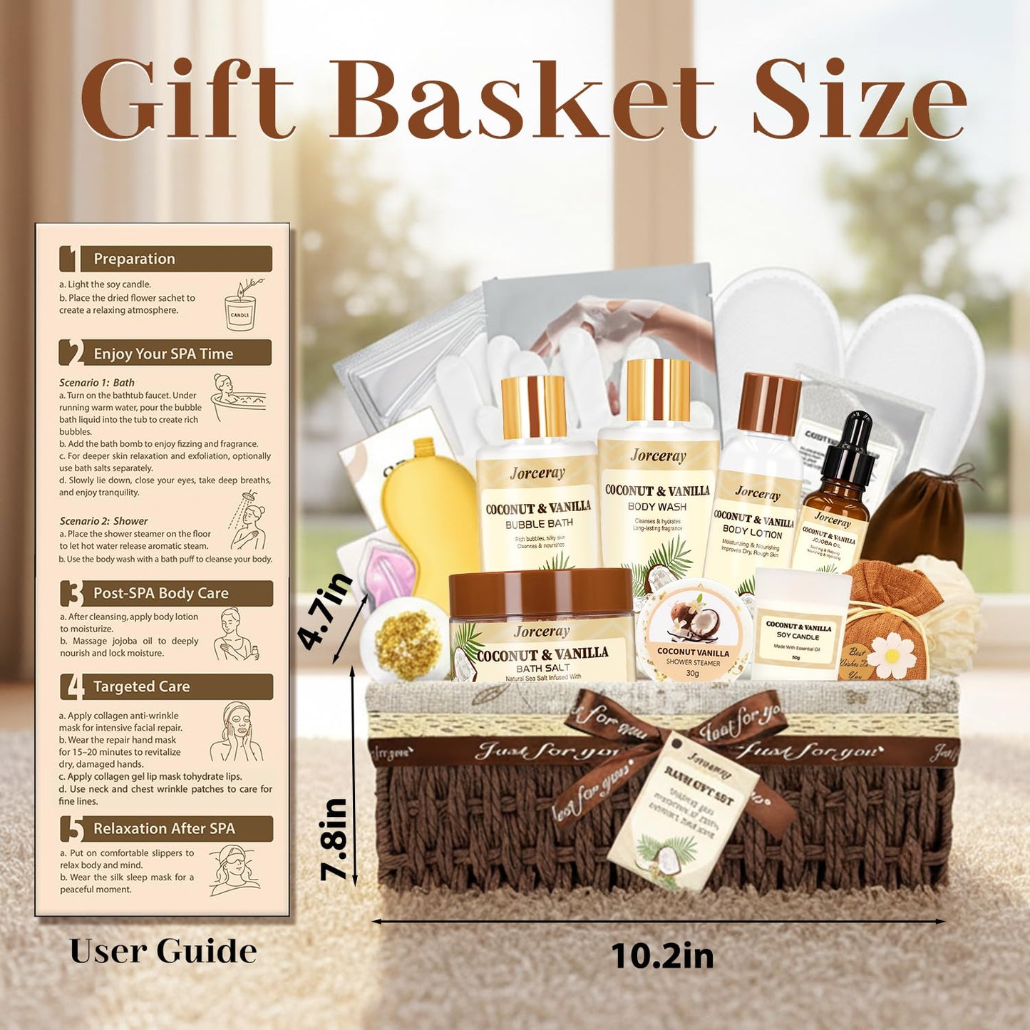 Jorceray 22PCS Valentines Day Spa Gift Basket for Women – Luxury Coconut Vanilla Bath & Body Set