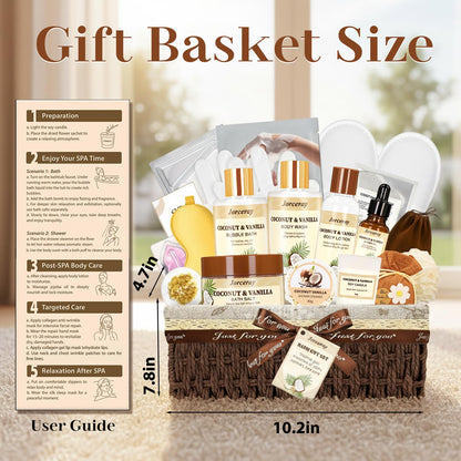Jorceray 22PCS Valentines Day Spa Gift Basket for Women – Luxury Coconut Vanilla Bath & Body Set