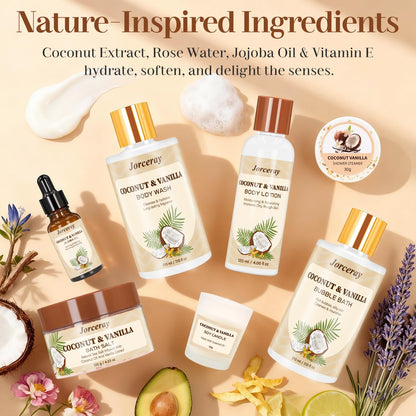 Jorceray 22PCS Valentines Day Spa Gift Basket for Women – Luxury Coconut Vanilla Bath & Body Set