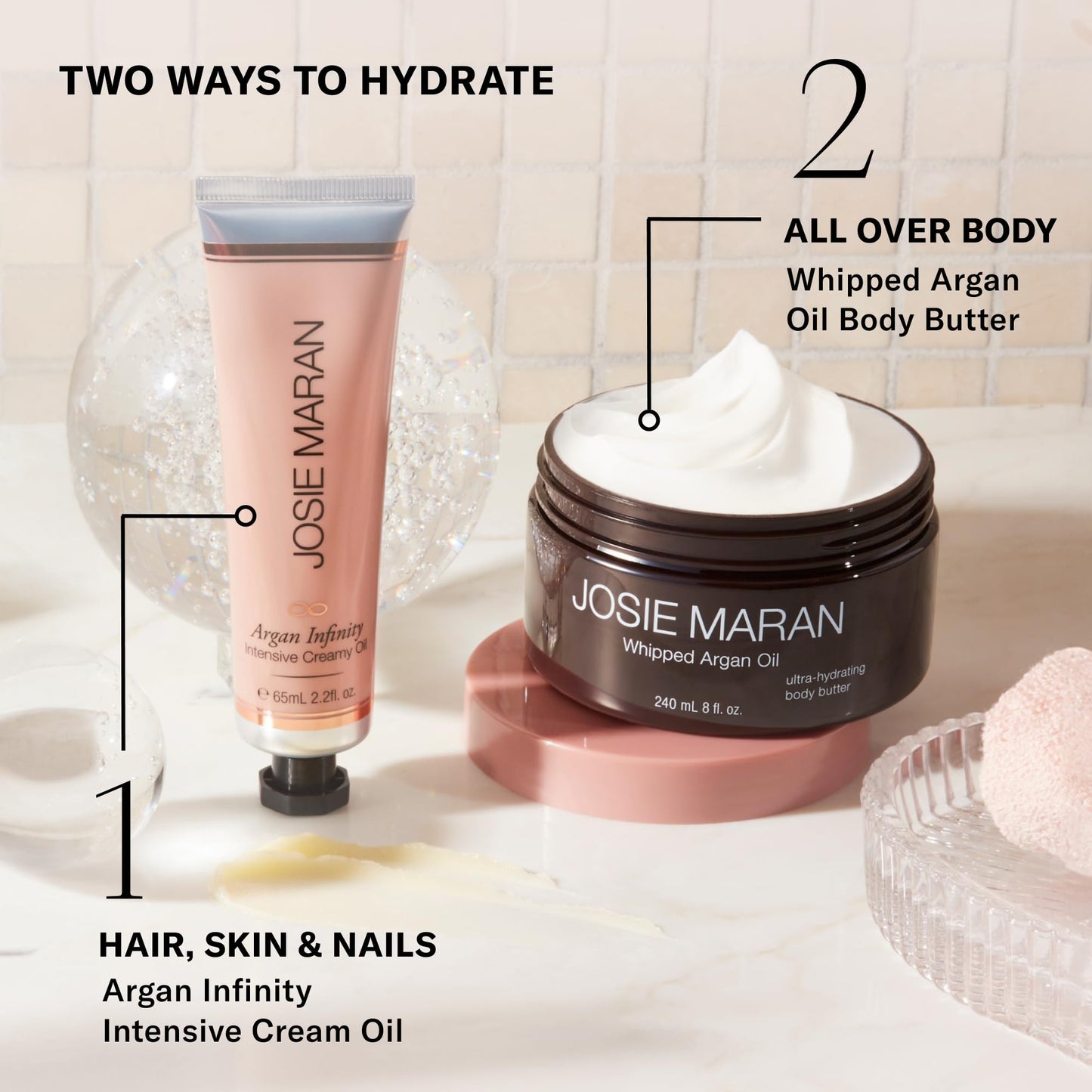 Josie Maran Whipped Body Butter – Argan Oil Hydration, Skin Firming, Fragrance-Free (2 oz)