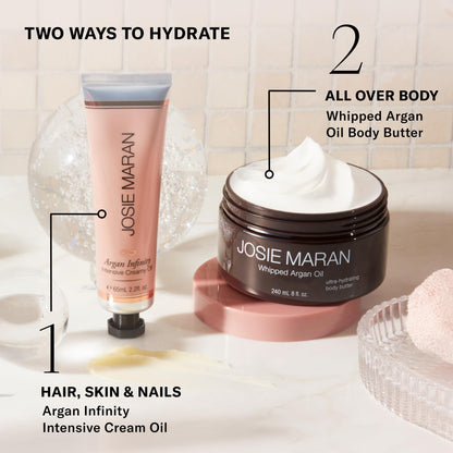 Josie Maran Whipped Body Butter – Argan Oil Hydration, Skin Firming, Fragrance-Free (2 oz)