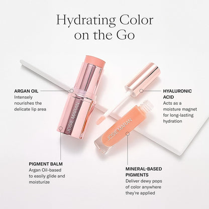 Josie Maran Color Stick & Lip Gloss Set — Argan Oil Makeup Balm for Lips, Cheeks & Eyes