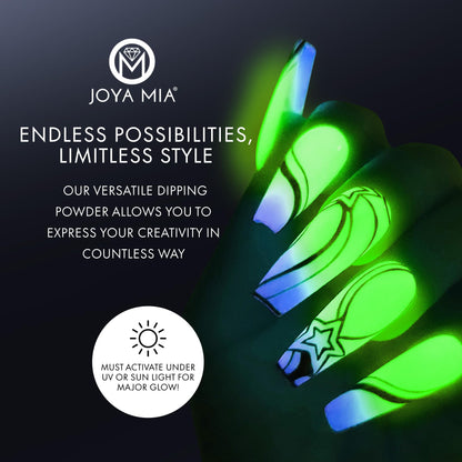 Joya Mia Glow-in-the-Dark Nail Powder – 12 Colors, 2 oz | Premium Acrylic Dip Powder