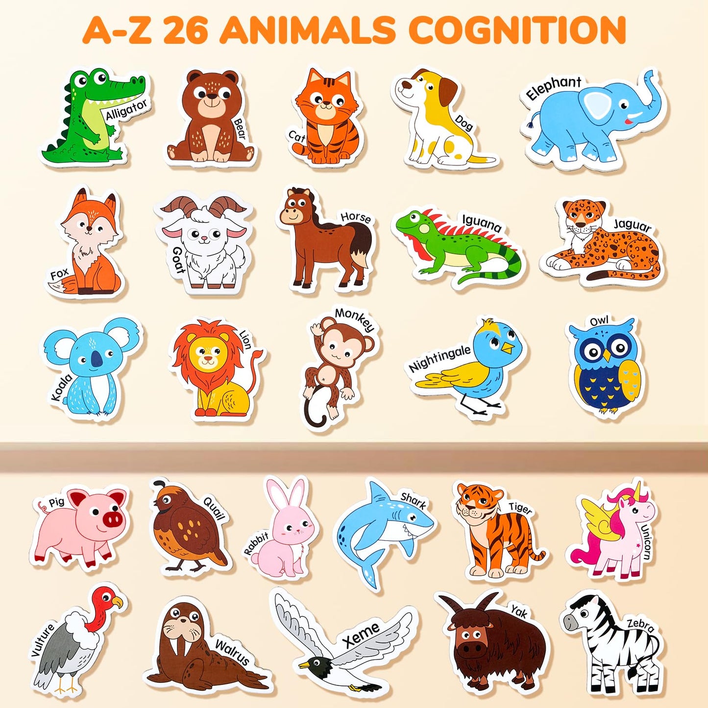 JoyCat Wooden Magnets for Kids – 26 A-Z Animals Fridge Magnets
