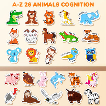 JoyCat Wooden Magnets for Kids – 26 A-Z Animals Fridge Magnets