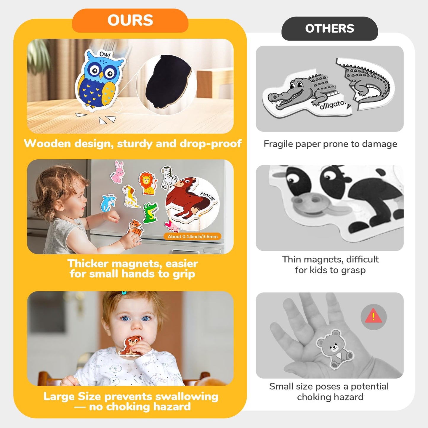 JoyCat Wooden Magnets for Kids – 26 A-Z Animals Fridge Magnets