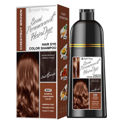 Joyful Young Chestnut Brown 3-in-1 Hair Dye Shampoo – Semi-Permanent, Ammonia-Free
