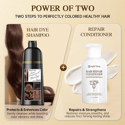 Joyful Young Chestnut Brown 3-in-1 Hair Dye Shampoo – Semi-Permanent, Ammonia-Free