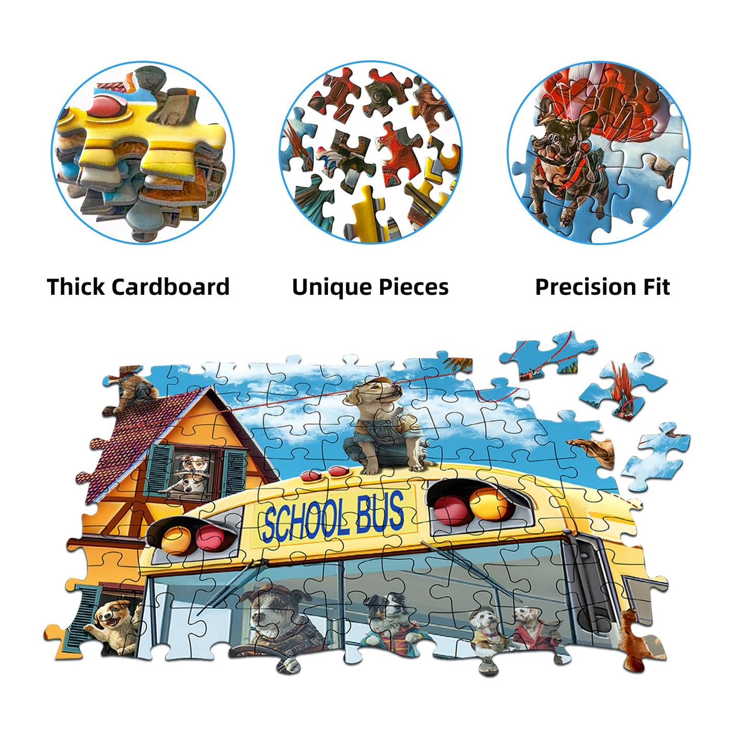 JOYZEXY 500-Piece Dog & Cat Puzzle – Family Jigsaw, Pets School Bus Scene