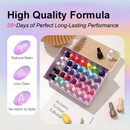 JR 35pcs 10ml Gel Nail Polish Set – Color-Matched Bottles, Base & Top Coats, Matte Finish