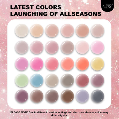 JR 35pcs Gel Nail Polish Set – 10ml, Same Color & Bottle | Base Coat, Top Coat, Matte Top | 60s LED/UV Cure