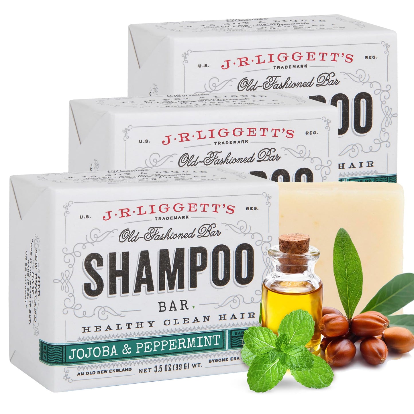 J.R.LIGGETT'S Shampoo Bar - Jojoba & Peppermint, Sulfate-Free Solid Shampoo (3-Pack)