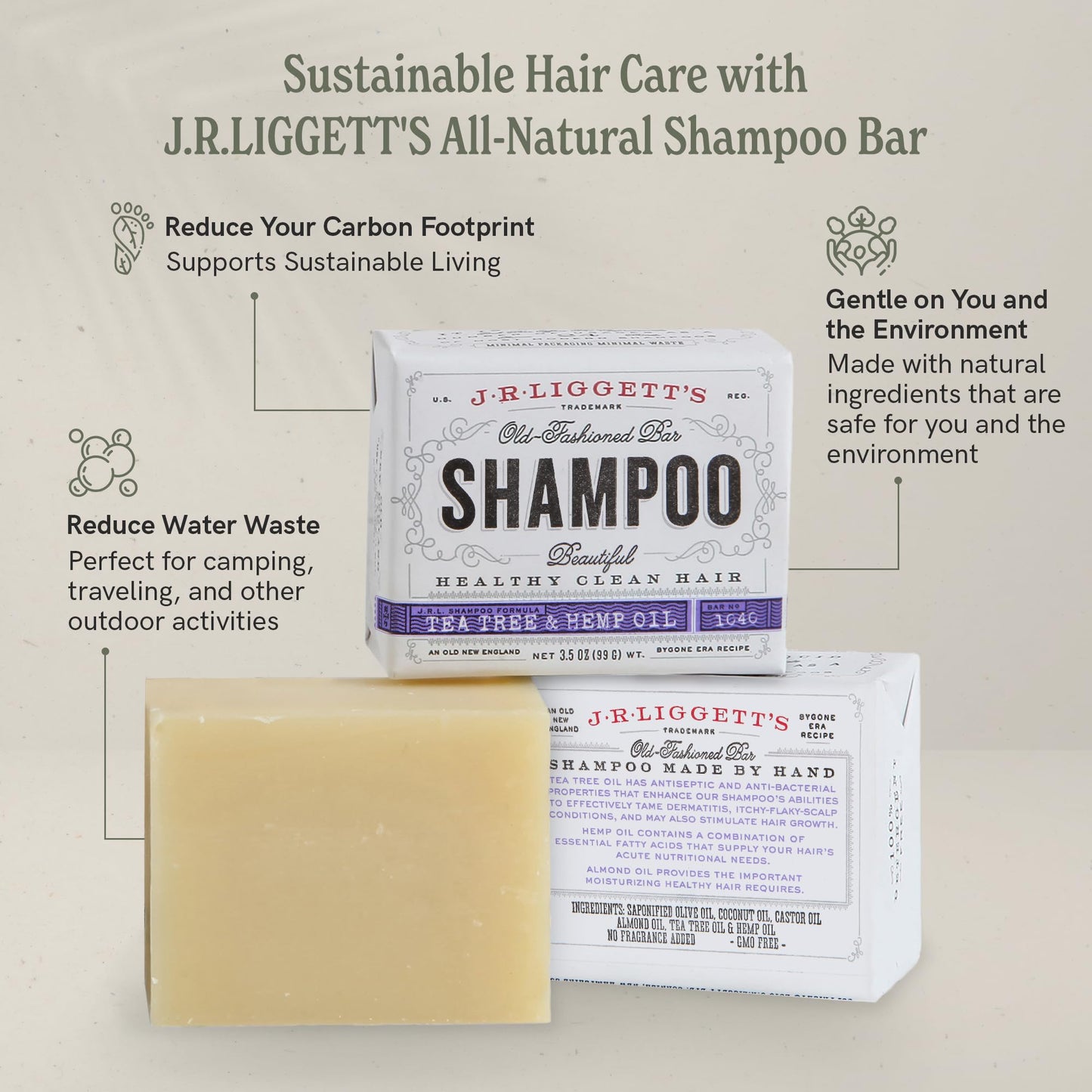 J.R.LIGGETT'S Shampoo Bar Original Formula – All-Natural Solid Shampoo, Coconut & Castor Oils, Sulfate-Free, 3.5 oz, 3 Pack