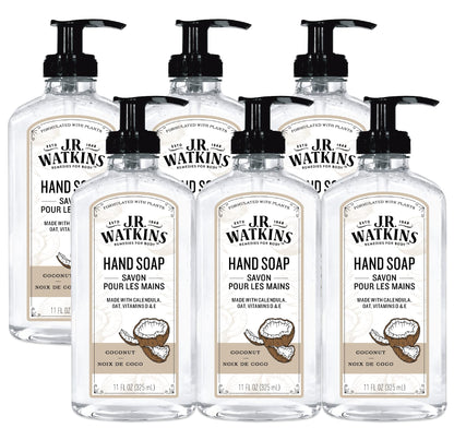 J.R. Watkins Gel Hand Soap – Coconut, USA Made, Cruelty-Free, 11 oz (6 Pack)
