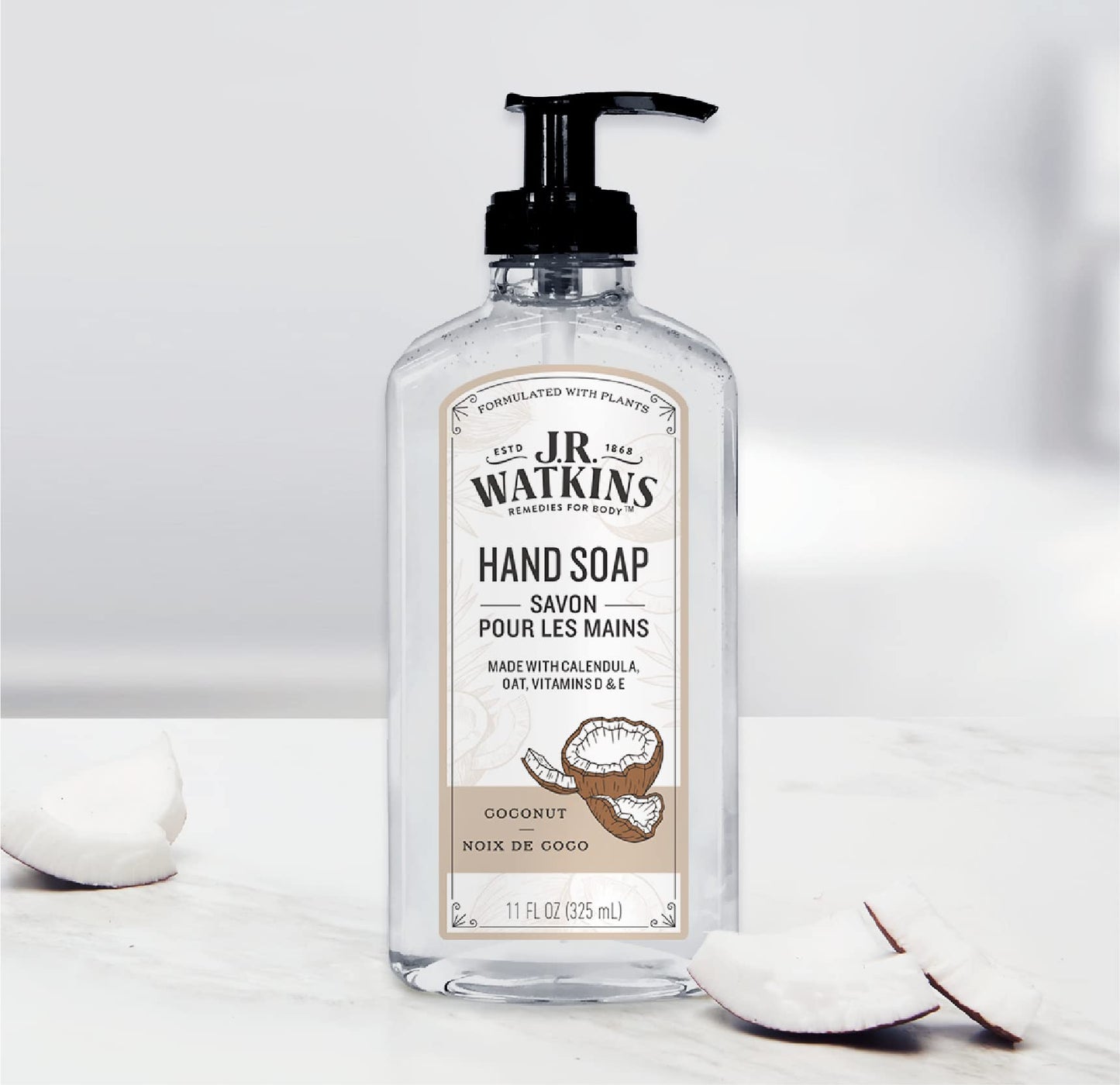 J.R. Watkins Gel Hand Soap – Coconut, USA Made, Cruelty-Free, 11 oz (6 Pack)