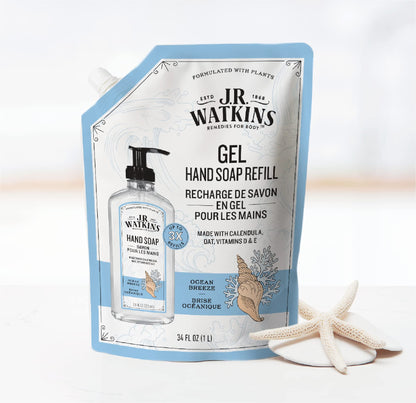 J.R. Watkins Ocean Breeze Hand Soap Gel Refill – 34 oz, Plant-Based & Paraben-Free