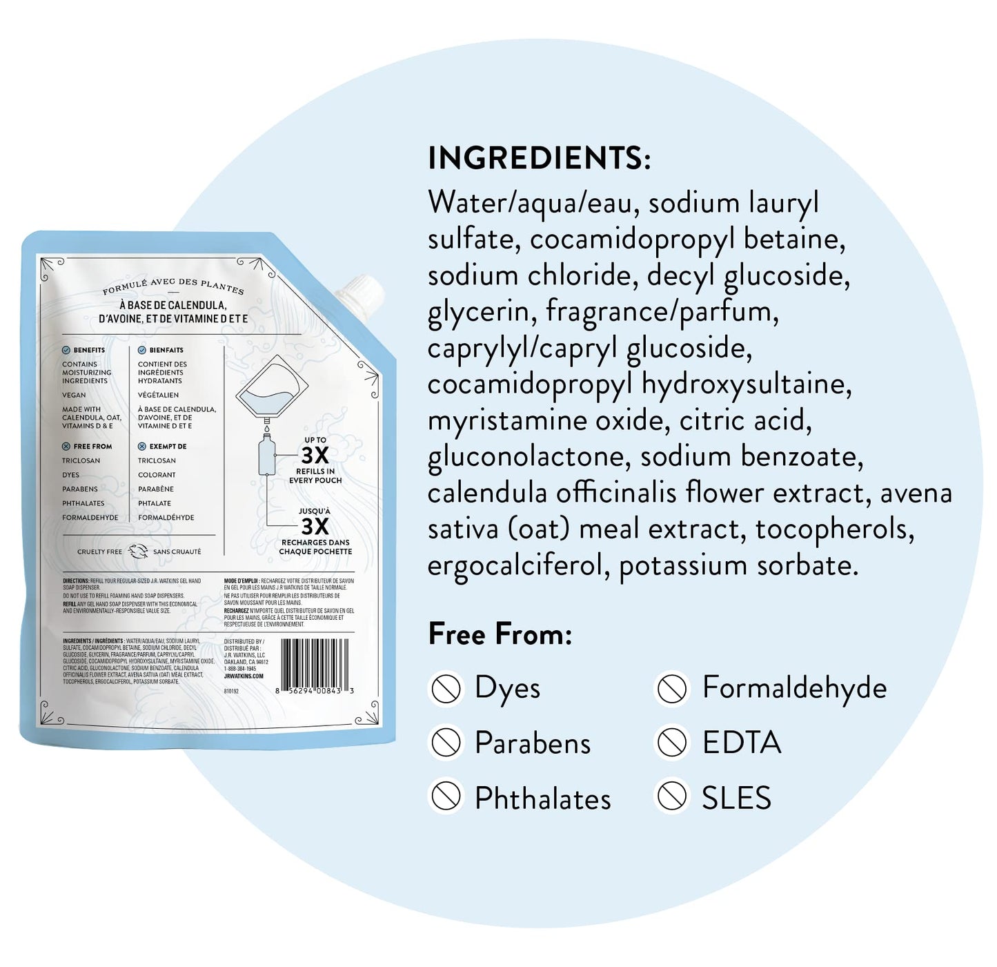 J.R. Watkins Ocean Breeze Hand Soap Gel Refill – 34 oz, Plant-Based & Paraben-Free