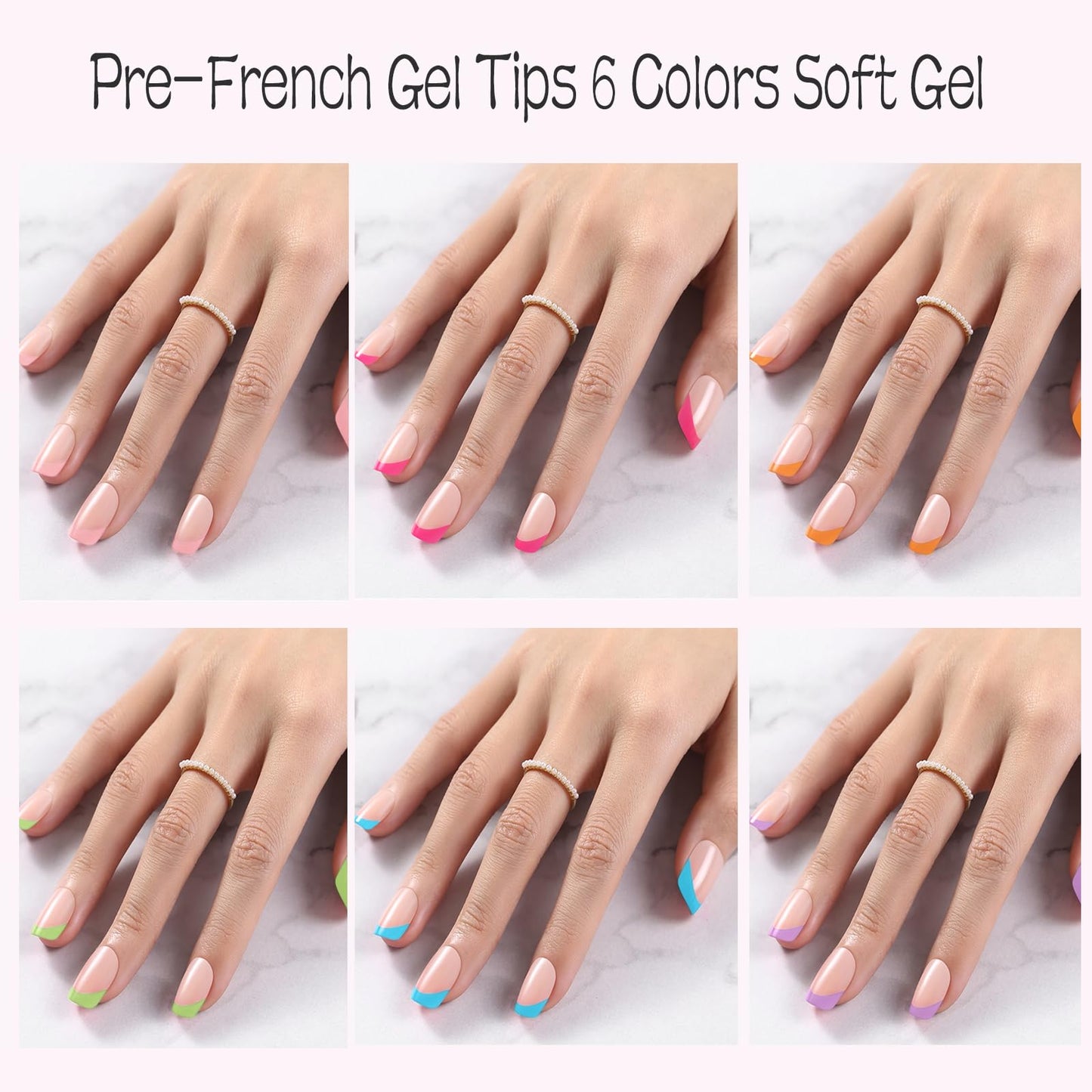 Jsiallye French Tip Press-On Nails – 6 Pack, 180 Pcs Short Square Gel Nail Tips (No File Needed)