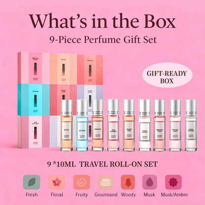Jsykt Perfume Sets for Women – 9pc Long-Lasting Roll-On Gift Set (Citrus, Amber, Musk, Vanilla)