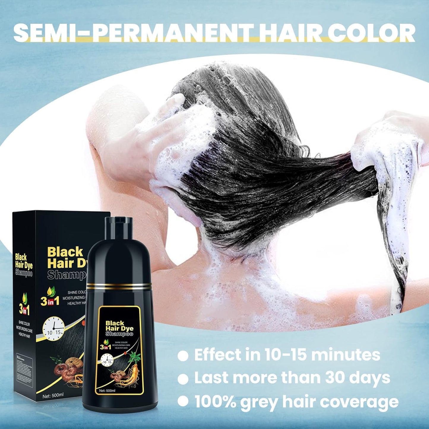 JUANCHI Gray Hair Coverage Shampoo | 3-in-1 Herbal Formula for Women & Men, 500ml