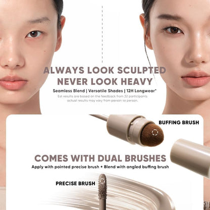 JUDYDOLL Liquid Contour & Highlighter — 2-in-1 Sculpt & Glow with Dual Brushes | 01 Fair Rose