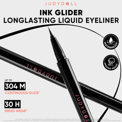JUDYDOLL Ink Glider Longlasting Liquid Eyeliner – 30H Waterproof, Ultra-Fine Tip, Deep Black