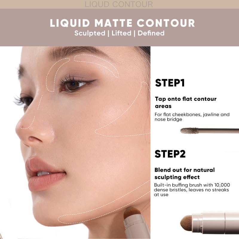JUDYDOLL Liquid Contour & Highlighter — 2-in-1 Sculpt & Glow with Dual Brushes | 01 Fair Rose