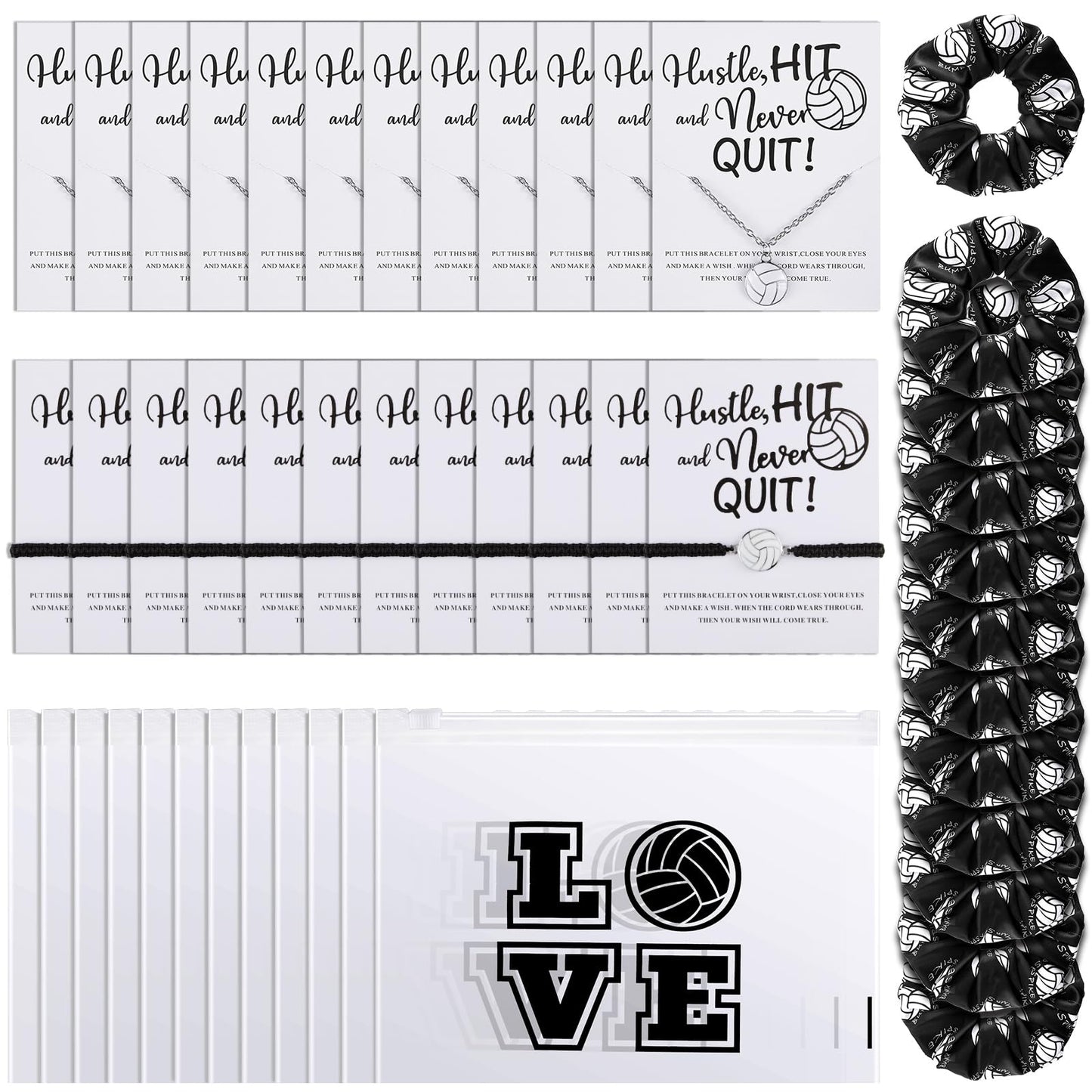 Juexica 48 Pcs Volleyball Team Gifts for Teens – Hair Scrunchies, Bracelets, Necklaces & Cosmetic Bags