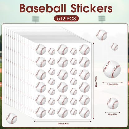 JULMELON 512Pcs Baseball Stickers for Kids – Water-Repellent, Self-Adhesive Helmet Stickers for Bottles, Notebooks & Scrapbooks
