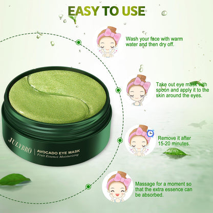 JULYBRO Avocado Vera Under Eye Masks – 60 Pcs for Puffiness & Dark Circles