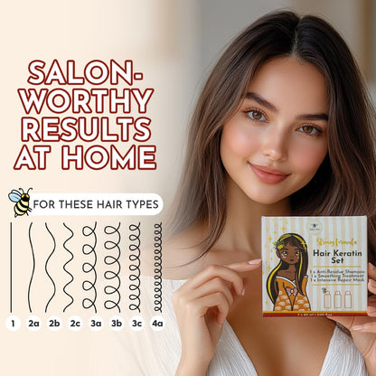 Jumy Bee Brazilian Keratin Treatment Kit – 3 Steps, 2.03 fl oz | Formaldehyde-Free At-Home Hair Smoothing