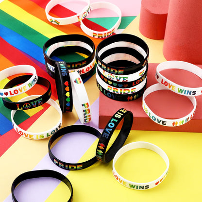 JUNEBRUSHS 42pcs Rainbow Pride Silicone Bracelets – LGBT Support Wristbands for Pride Day