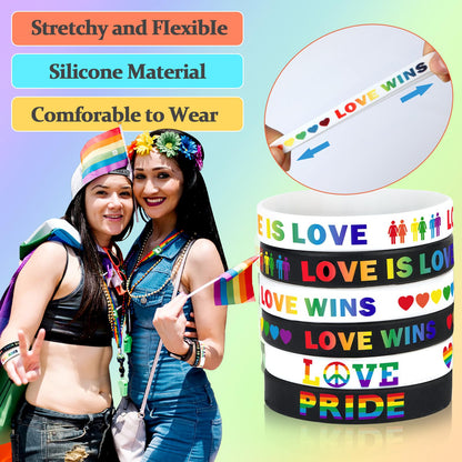 JUNEBRUSHS 42pcs Rainbow Pride Silicone Bracelets – LGBT Support Wristbands for Pride Day