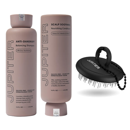 Jupiter Anti Dandruff Shampoo, Conditioner & Scalp Scrubber — Color-Safe, Sulfate-Free