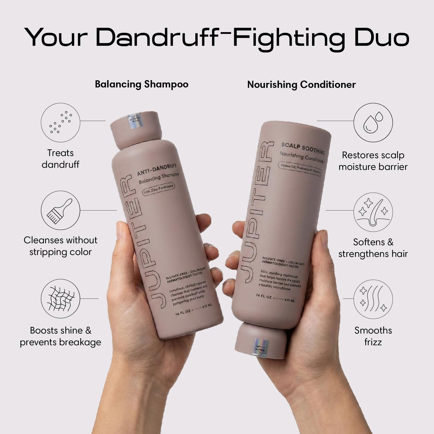 Jupiter Anti Dandruff Shampoo & Conditioner for Scalp Health - Color-Safe & Sulfate-Free