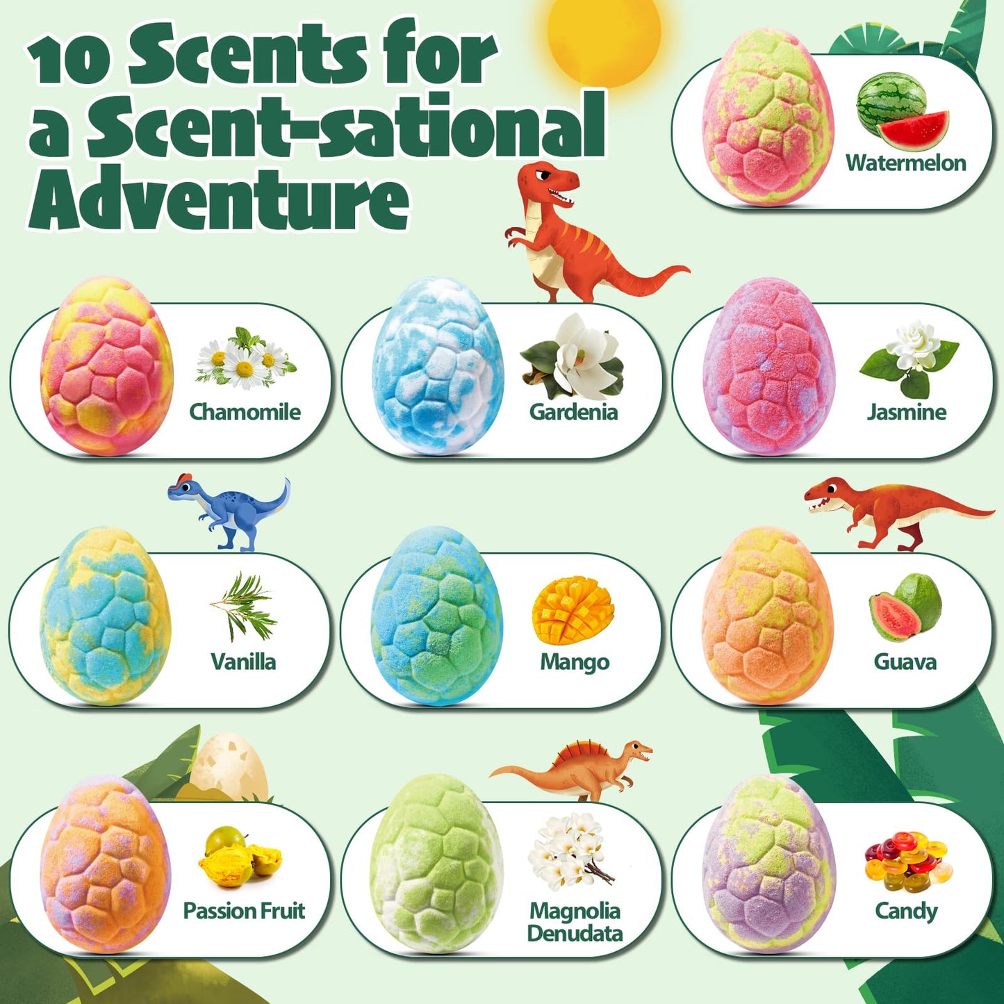 JuraFizz Dinosaur Bath Bombs - 10 Pack with Surprises Inside for Safe Colorful Bath Fun