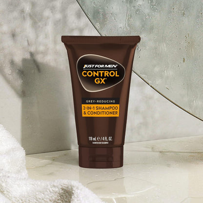 Just For Men Control GX Grey-Reducing 2-in-1 Shampoo & Conditioner with Keratin – Gradual Grey Reduction, 4 Fl Oz